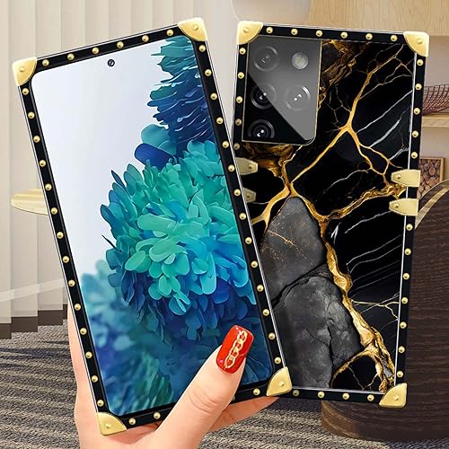 Miniatura 5 de DAIZAG Funda compatible con Samsung Galaxy S21 Ultra Black Gold Natural Marble Pattern Funda de teléfono cuadrada dorada suave a prueba de golpes