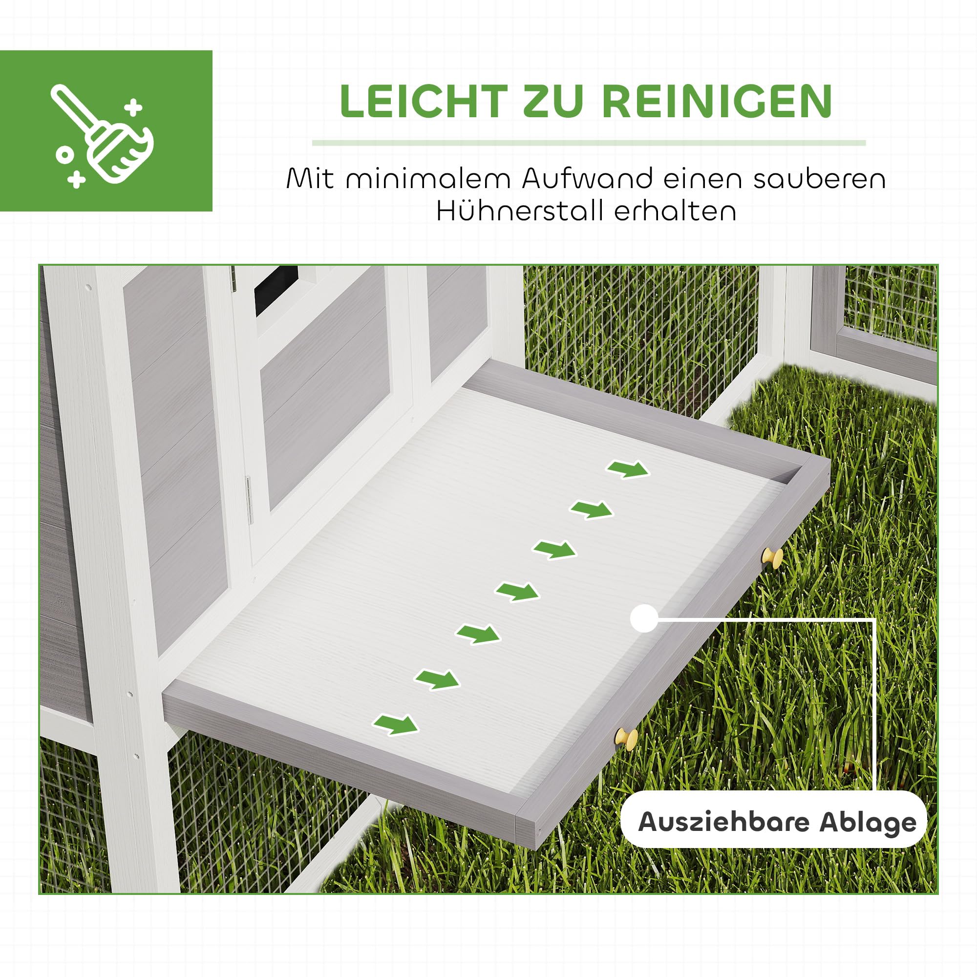 PawHut Pollaio in legno a forma d'angolo 99"L con recinto grigio | 2 case, pollaio esterno, tetto impermeabile, rampe, giardino