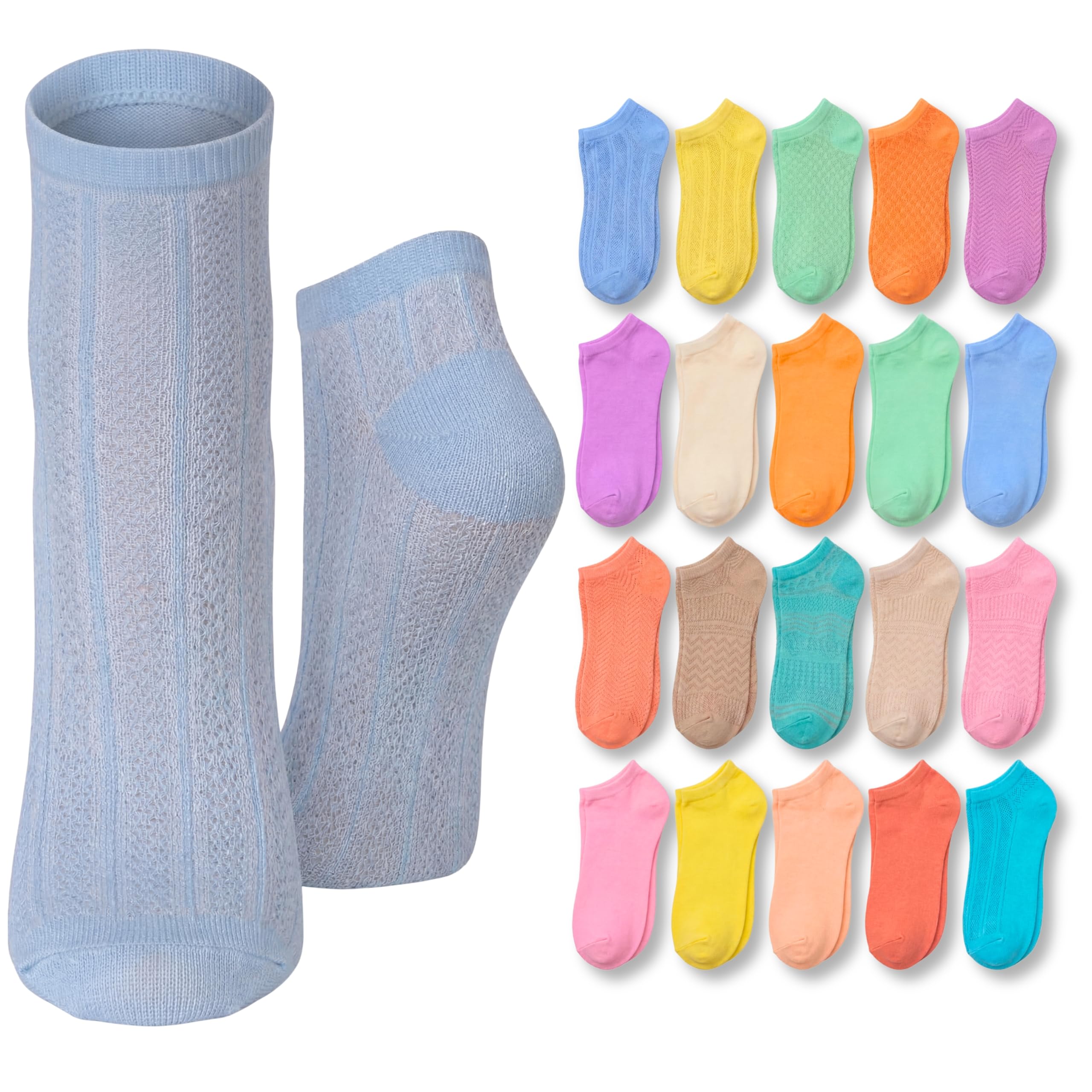 Tipi Toe Women’s 20 Pack Colorful Low Cut Socks – Lightweight, Breathable Design for All-Day Comfort Sizes 9-11/10-13