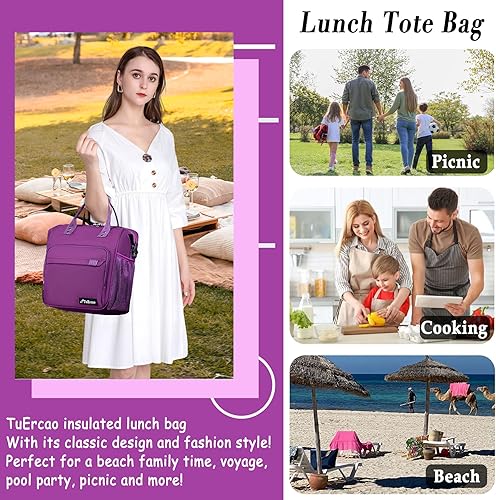 Miniatura 9 de Lonchera morada para mujer, bolsa de almuerzo aislada para cajas Bento, aperitivos y alimentos, bolsa de almuerzo para mujer para madre, madre,