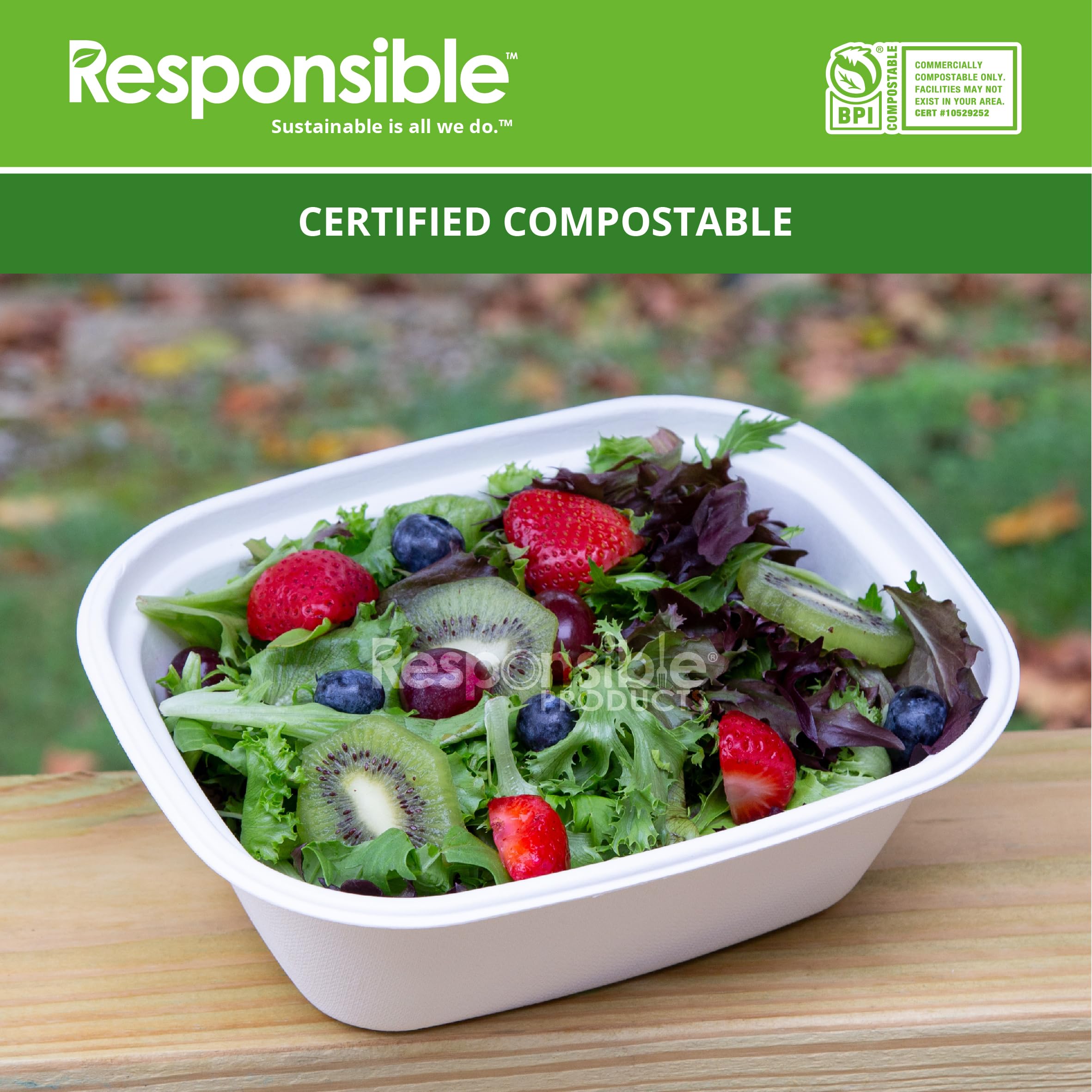 Responsible Products I Tree-Less™ Lot De 50 Bols Jetables En Fibre Moulée Compostables De 946 Ml - Extra Résistants, Sans PFAS Ajouté, Blanc Classique