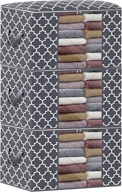 LEADSTAR Large Storage Bags Clothes Storage Bag Organizer, Foldable Wardrobe Organiser with Reinforced Handle & Clear Window or Comforters, Blankets, Bedding (3 Pack)