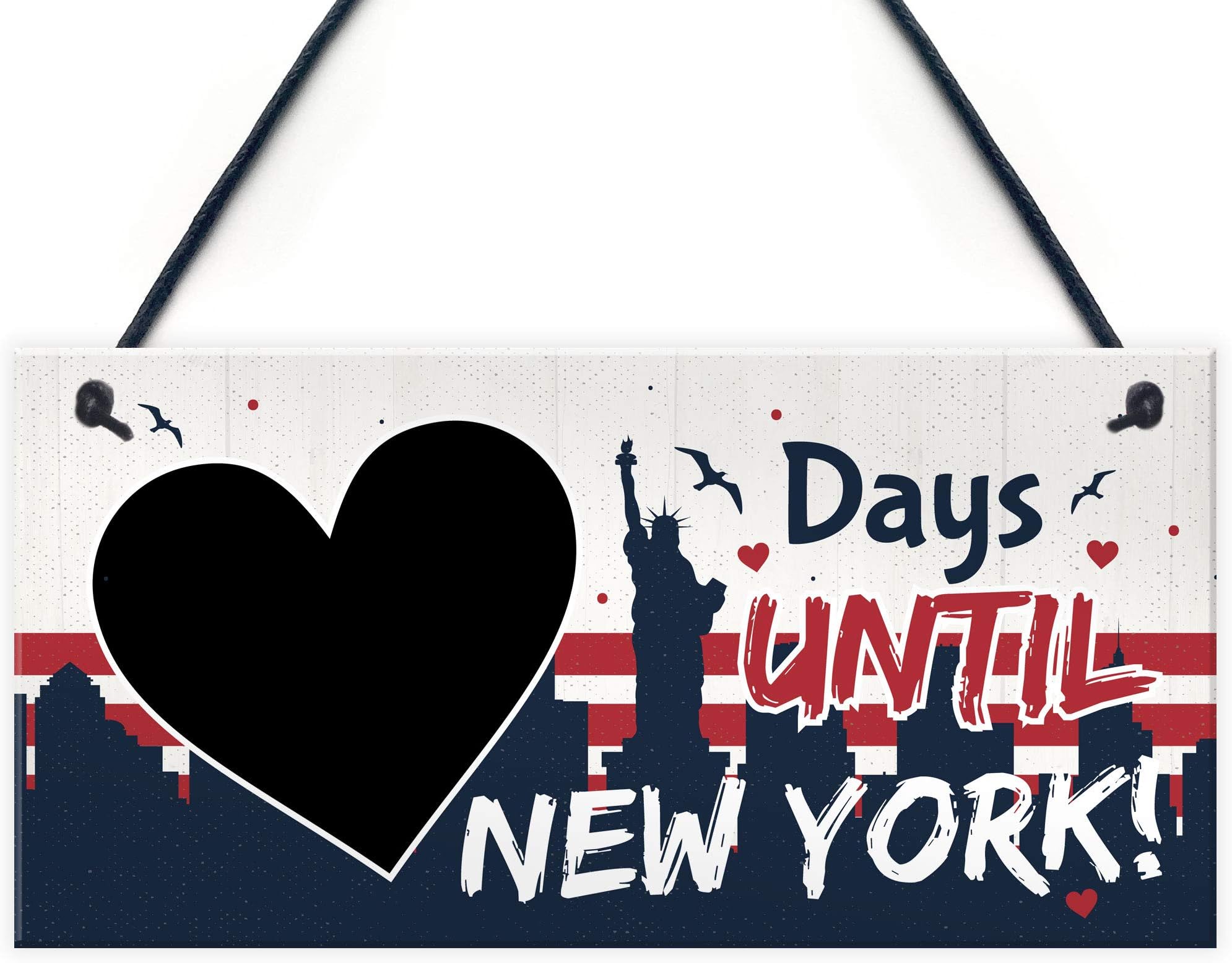 Red Ocean Chalkboard Days Until New York America Holiday Countdown Plaque Sign Gift For Friend Family
