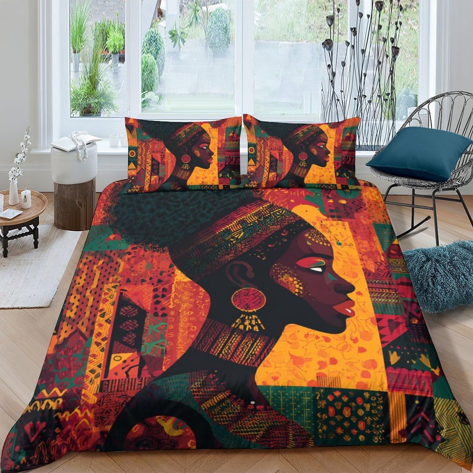 Ctjqhvkz Style-3 3D Printed African Art Fitted Sheet Microfiber Soft Colourful Tribal Portrait Bed Sheet For Home Bedroom Decor Single（135X200cm）