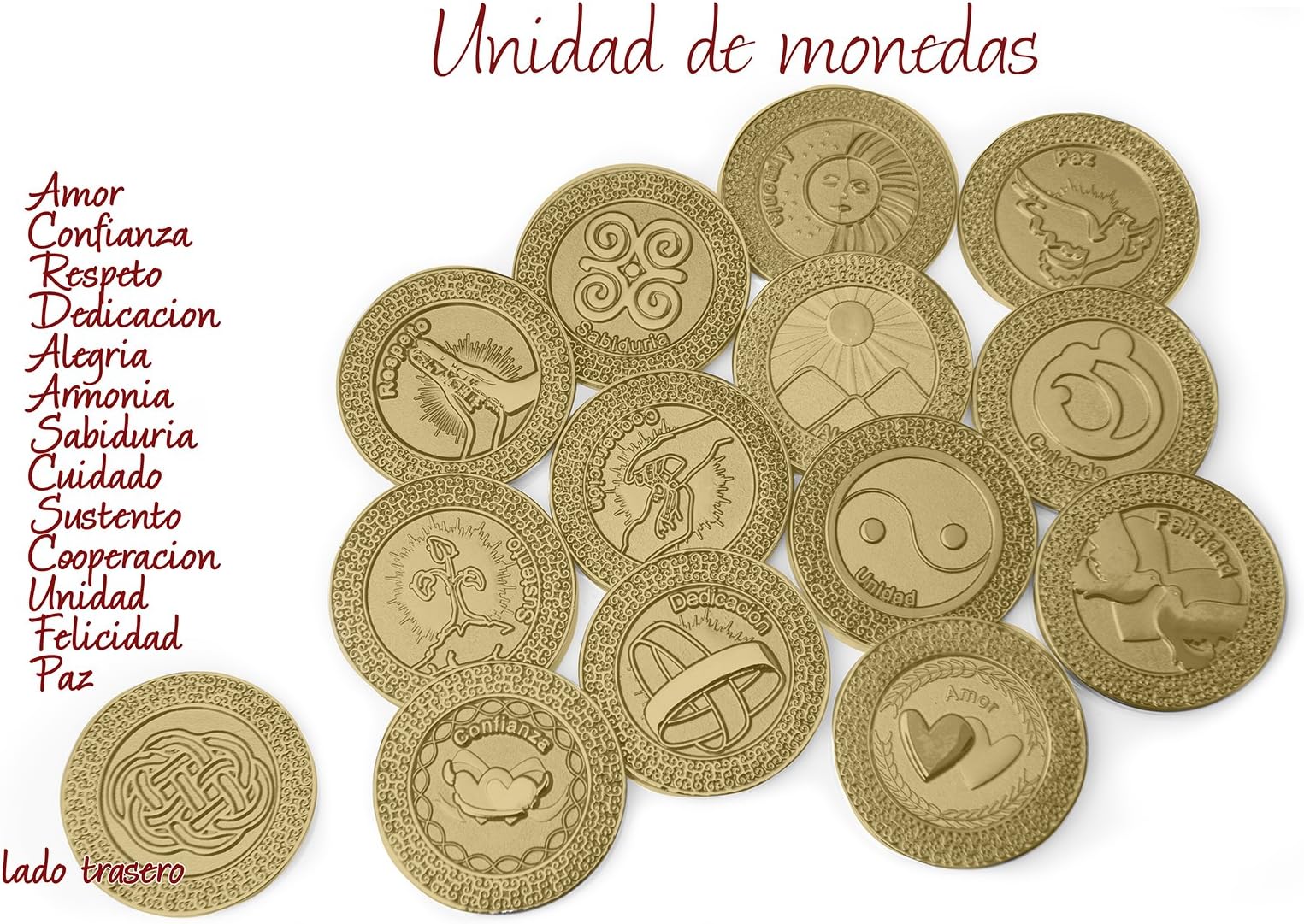 Gold Spanish Unity Coins, Wedding Arras, Arras de Boda, Wedding Coins, Spanish Words are on These Coins,
