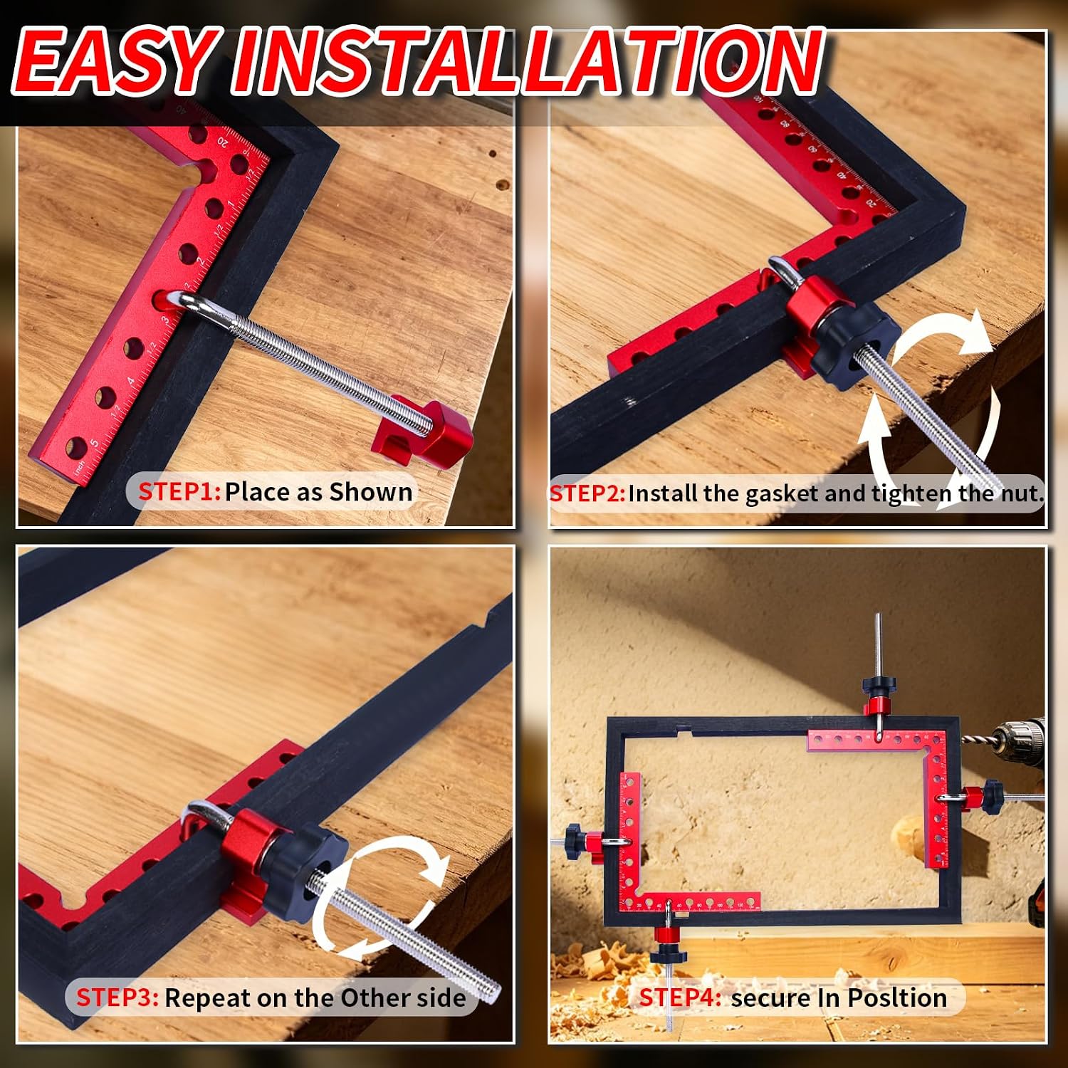 4PCS 5.5" 90° CNC Aluminum Corner Clamps for Woodworking | Heavy-duty, Precise 90° alignment, for cabinets, frames, drawers, furniture, Includes storage case. thumbnail