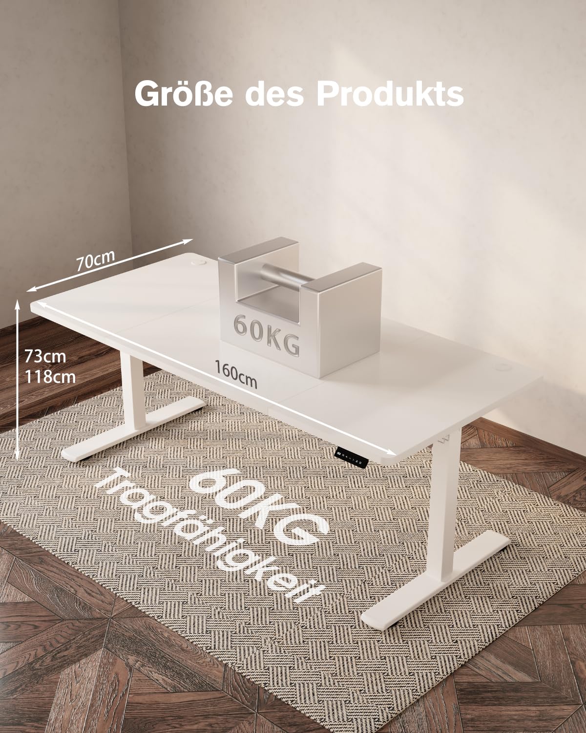 Devoko Escritorio de altura ajustable eléctrico 160 x 70 cm, Mesa de pie, Mesa de ordenador, Mesa de oficina, Blanco, Moderno
