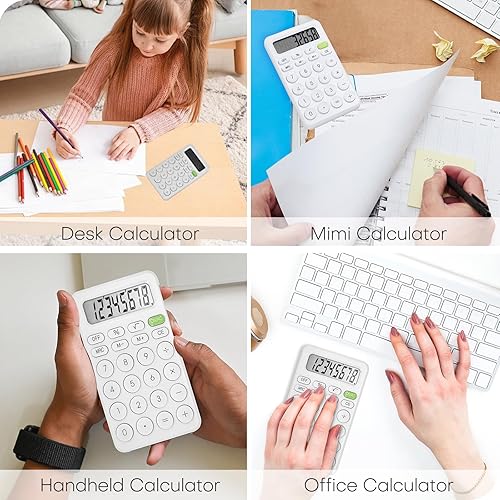 Miniatura 7 de Bonita calculadora, básica de cuatro funciones para profesores, estudiantes, oficina, pequeñas calculadoras de mano, 8 dígitos con pantalla LCD,