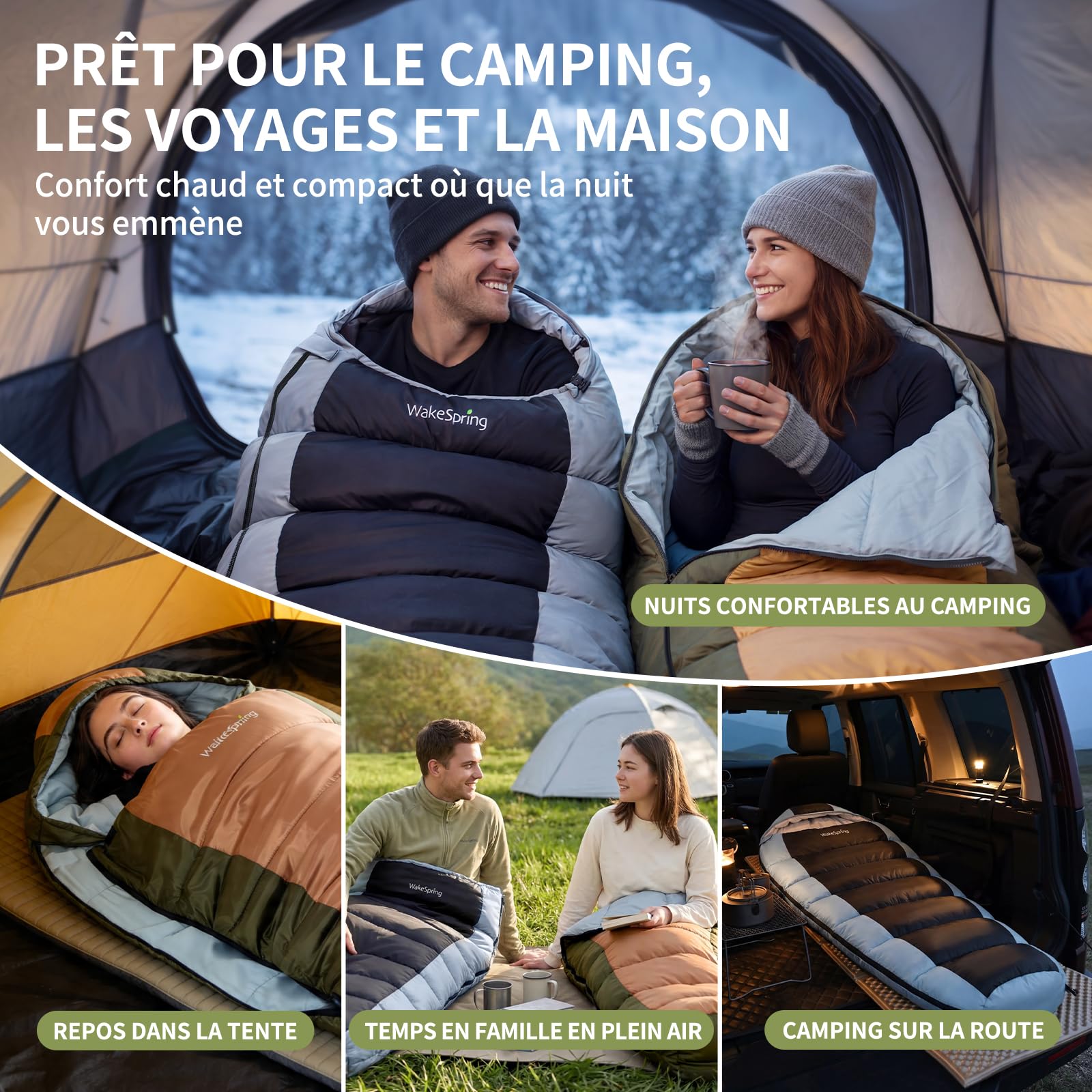 Sac de Couchage Momie 3 Saisons, Fibre Creuse 450 GSM | Forme Ergonomique Ajustée, Garnissage 450 GSM, Capuche Réglable, Zone Pieds 3D, Idéal Camping et Randonnée