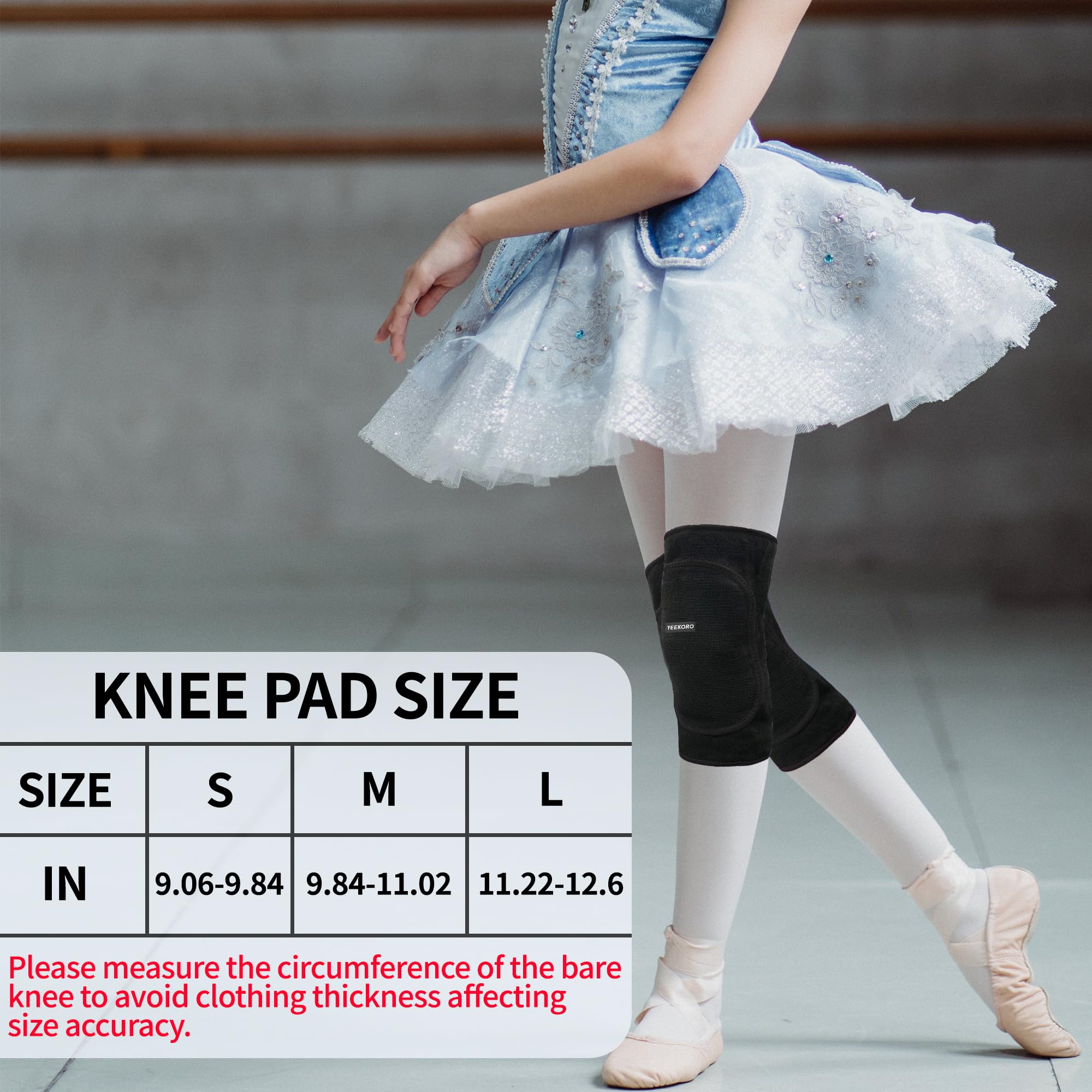 YEEKORO Kids Knee Pads – High-Density Thicken Sponge Padding, Anti-Slip Breathable Knee Pads Knee Sleeves for Skateboard Cycling Bike Volleyball Running Dance, Knee Support Gear