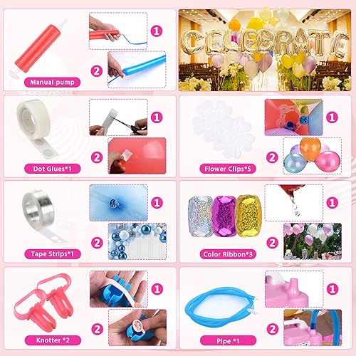 Miniatura 5 de HXHWISE Bomba de globo eléctrica+kit de bomba de globo de mano, inflador de globos de doble boquilla, herramienta de inflador de globos de aire