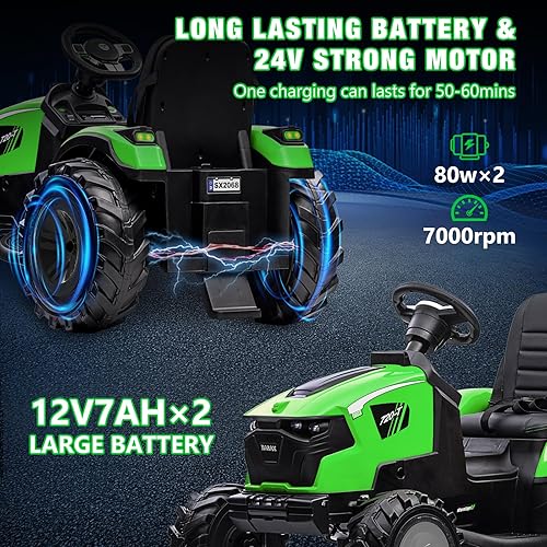 Miniatura 2 de GAOMON Tractor 3 en 1, excavadora y niveladora, vehículos eléctricos de 24 V con remolque, cubo de pala, excavadora, control remoto, neumáticos EVA,