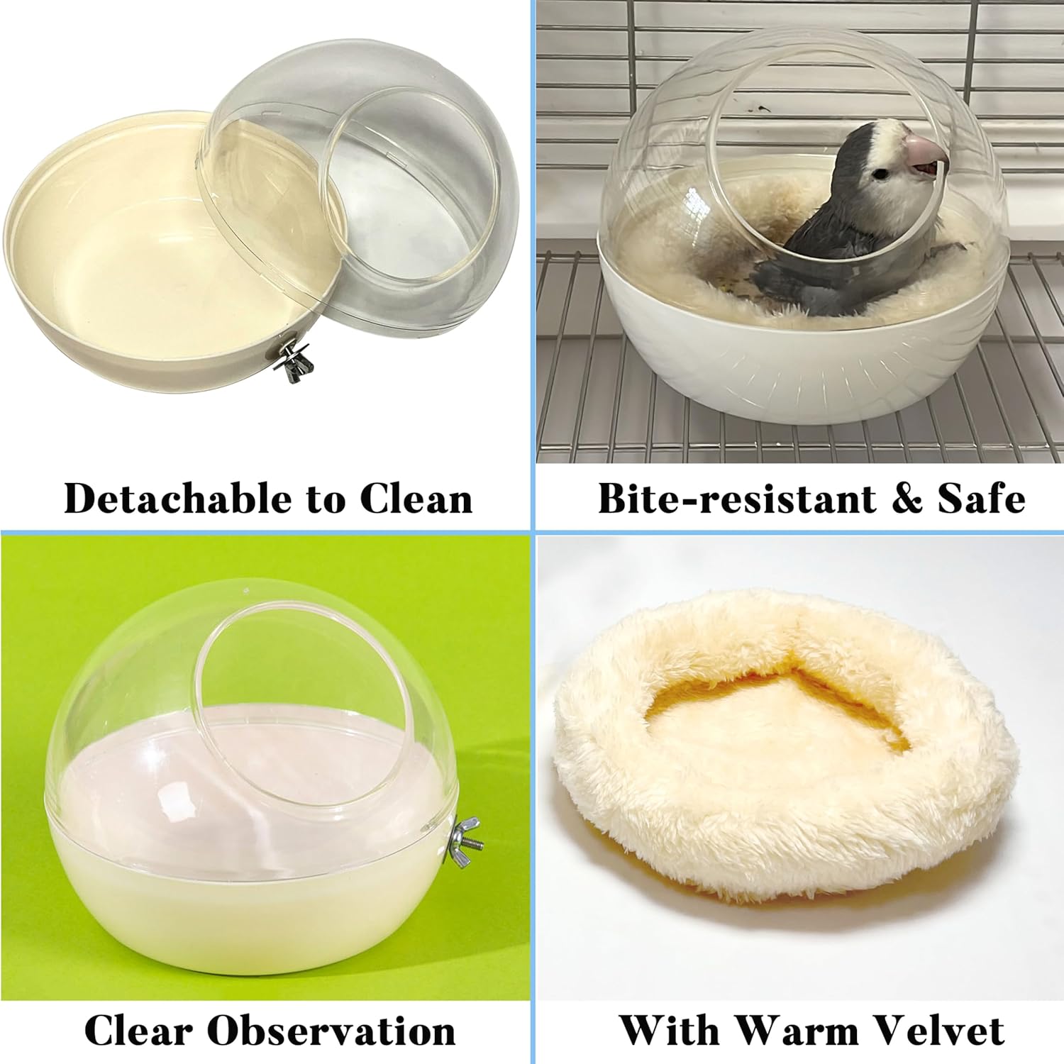 Bird Nest Set (Green) - Bite-Resistant Clear House & Steel Frame Hammock for Parrot, Budgie, Lovebird, Canary - Observation & Breeding Design