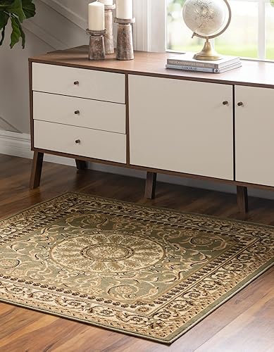 Miniatura 2 de Unique Loom - Alfombra clásica tradicional, colección Versalles, Polipropileno, Verde claro