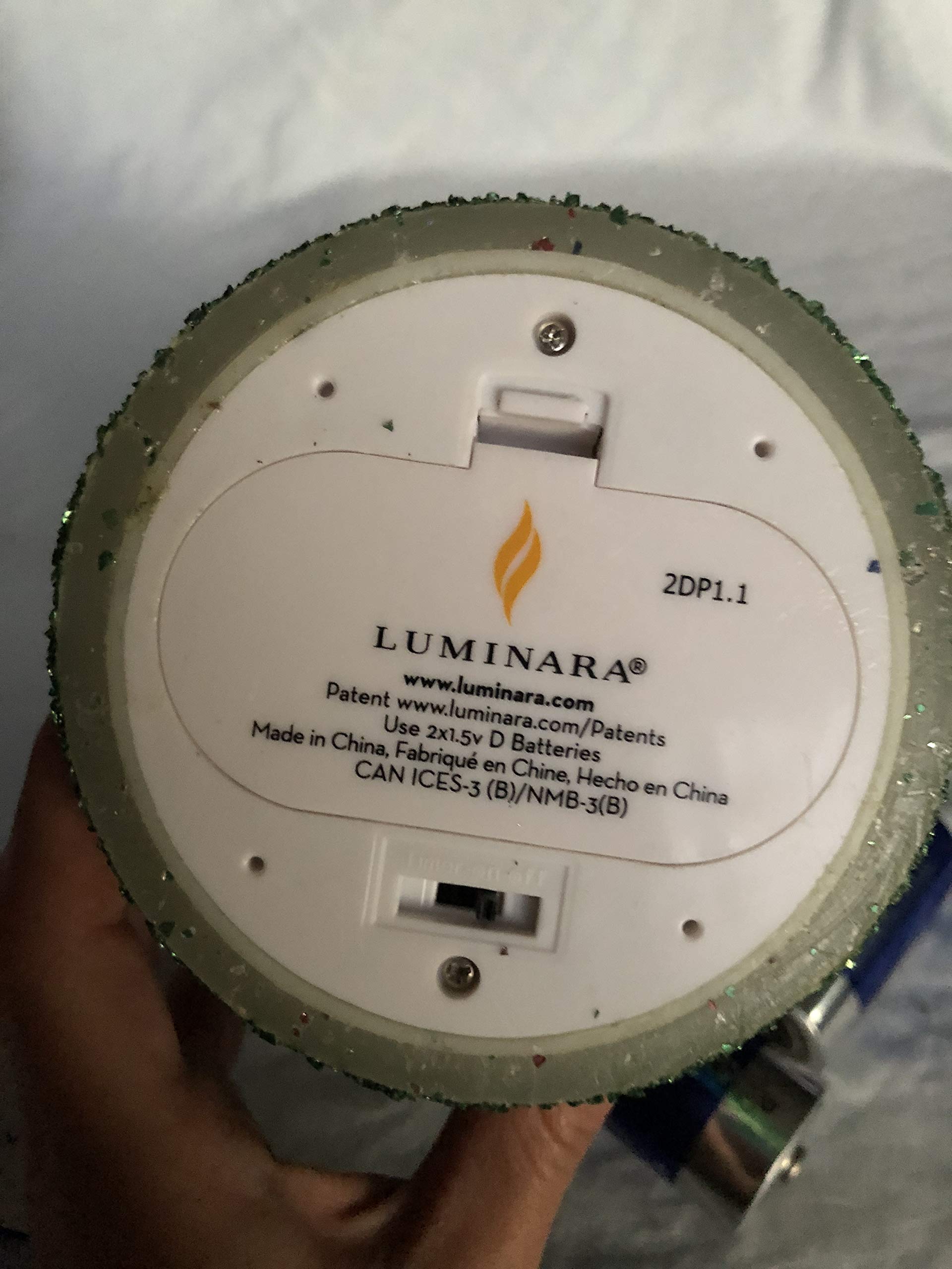 Luminara Vintage Green Glitter 7" Flameless Pillar Candles w/Remote