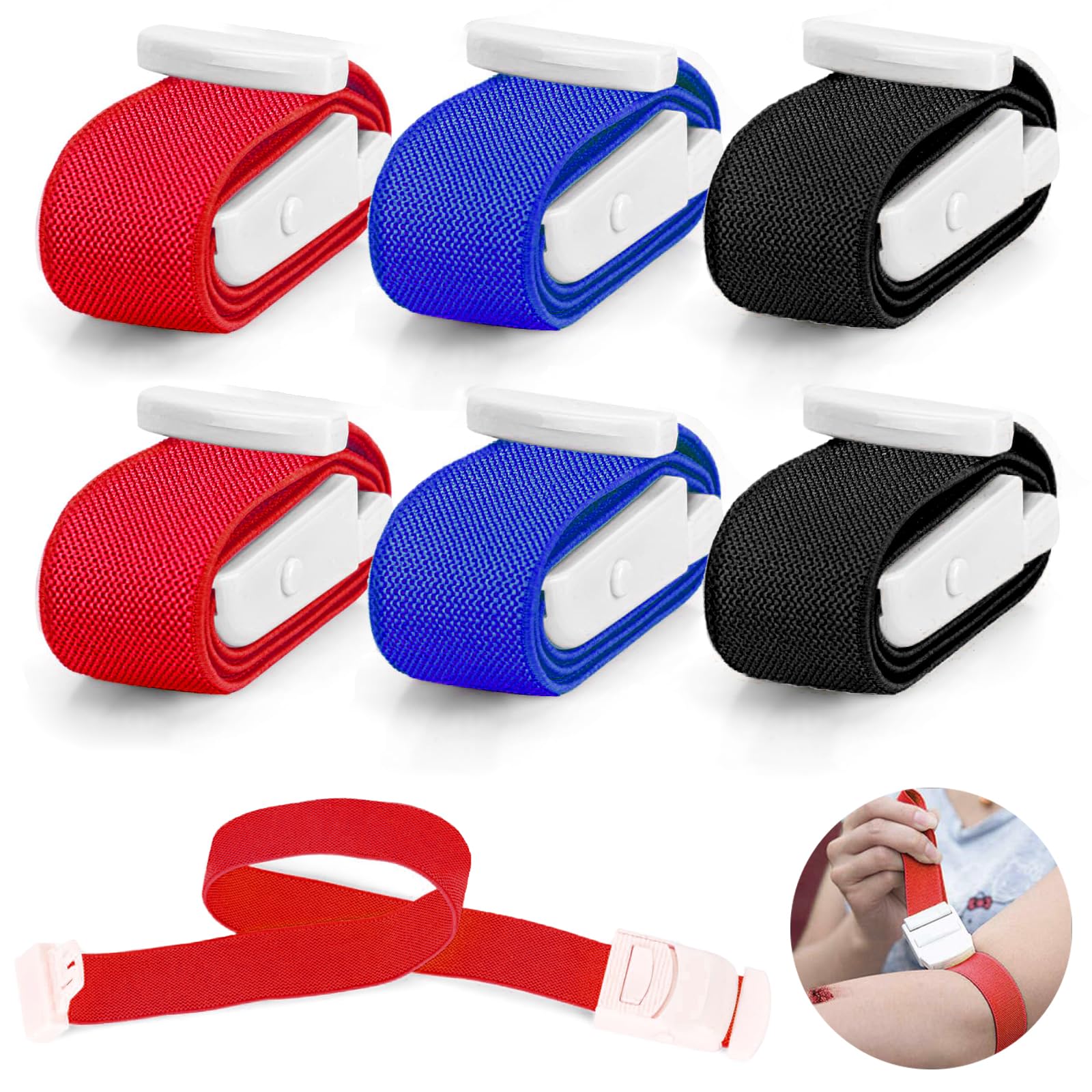 6pcs tourniquets emergency tourniquet buckle band elastic first aid tourniquets single-handed application for home outdoor sport camping hiking emergency 6pcs-colorful