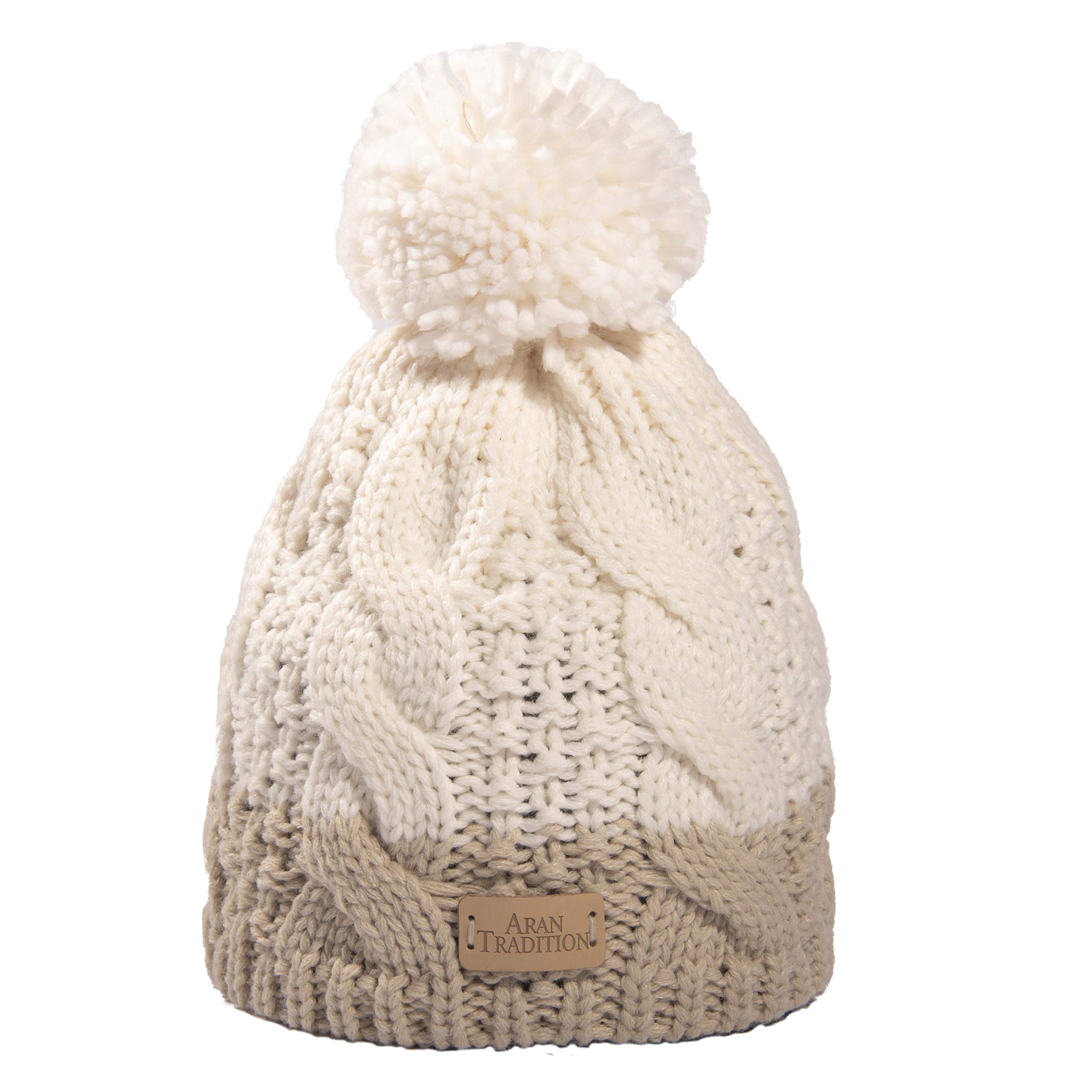 Aran TraditionsTwo Tone Pom Pom Beanie Hat (Cream)