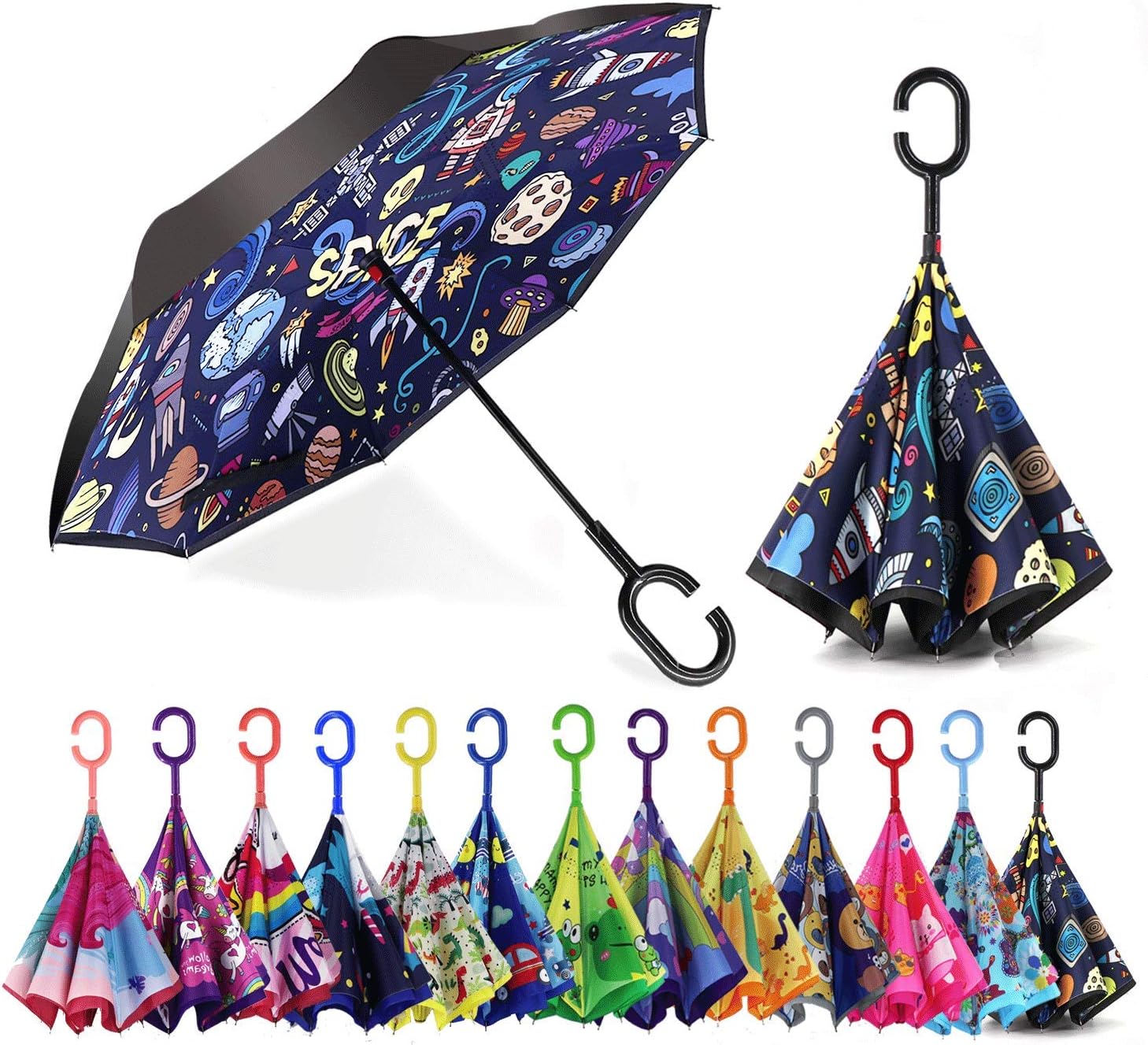 MRTLLOA 40/49/56 Inch Oversize Windproof Inverted Reverse Upside Down Umbrella, Golf Size Rain Umbrella, Double Layer, C-Shaped Handle for Men, Women and Kids