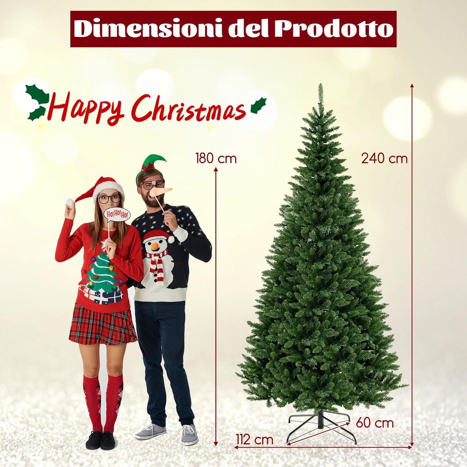 RELAX4LIFE Albero di Natale 240cm, Mezzo Albero da Parete con 360 Luci LED Incorporate, Albero di Natale Angolare da Muro, Decorazione Natalizia per Casa