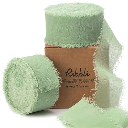 Ribbli Sage Green Chiffon Ribbon 1 Inch x 20 Yard