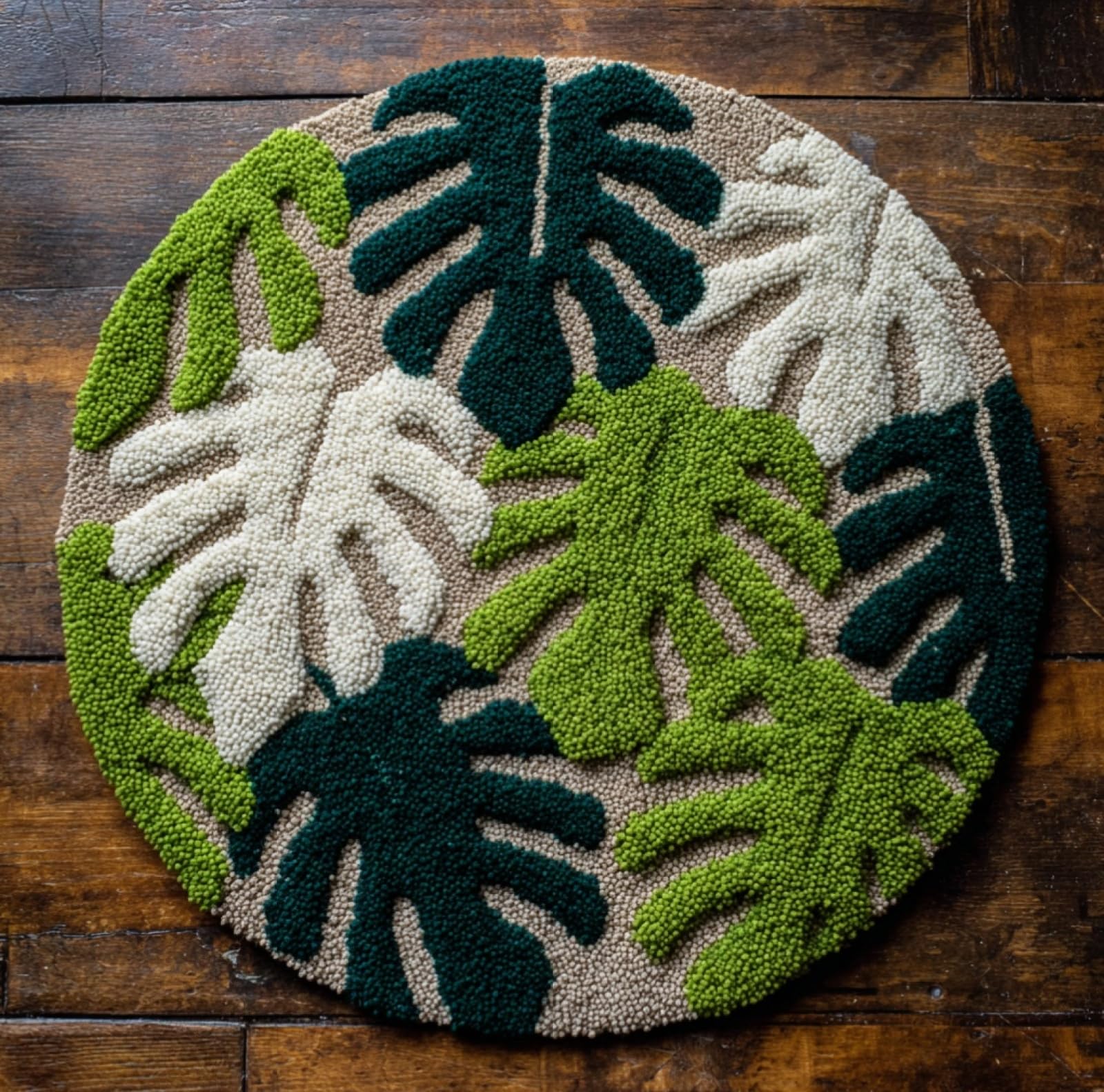 WallustrioaW DIY Latch Hook Rug Kits for Kids,Banana Leaves,DIY Crochet Carpet Making Beginner Set for Adults Present Decoration,50x50cm