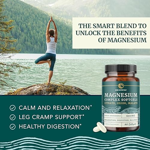 Miniatura 3 de Cápsulas blandas de triple magnesio  Citrato, malato y óxido  Suplemento de magnesio altamente absorbible para digestión, calambres en las piernas y
