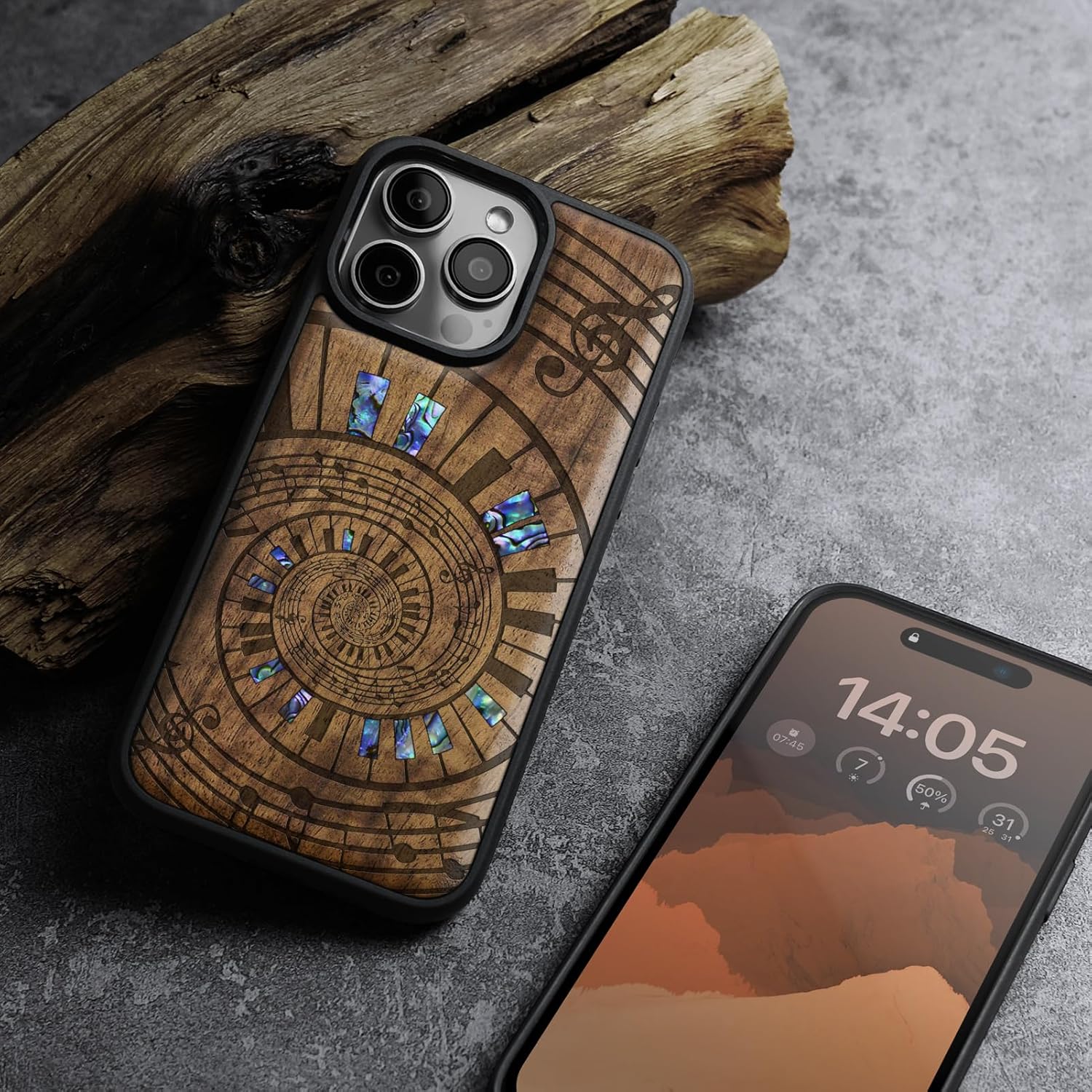 Carveit Magnetic Case for iPhone 16 Pro Max Case, Wood Artisan Engraved & Handmade Shell Inlaid, TPU Shockproof Cover, Compatible with MagSafe Wireless Chargers (A Spiral Symphony) Walnut