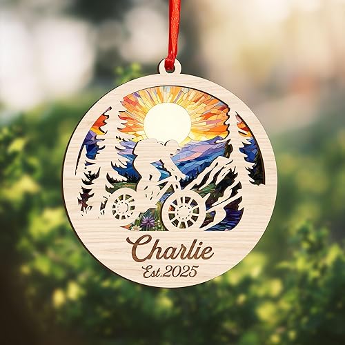 Miniatura 7 de Adorno personalizado para ciclismo de montaña, nombre personalizado y adorno para árbol de Navidad del año 2023, regalos de ciclista de montaña,