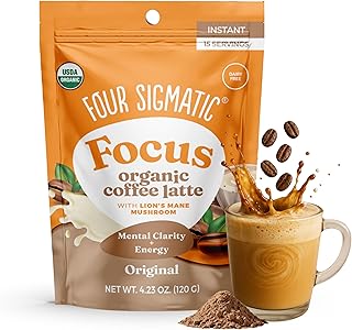 Original Focus Mushroom Coffee Latte | Plant-Based Organic Instant Latte with Lion’s Mane Mushroom for Focus and Mental Clarity | Made With Just 5 Organic Ingredients | 4.23 oz Bag
