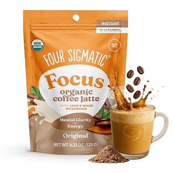 Four Sigmatic Original Focus Mushroom Coffee Latte | Plant-Based Organic Instant Latte with Lions Mane Mushroom for Focus and Mental Clarity | Made With Just 5 Organic Ingredients | 4.23 oz Bag