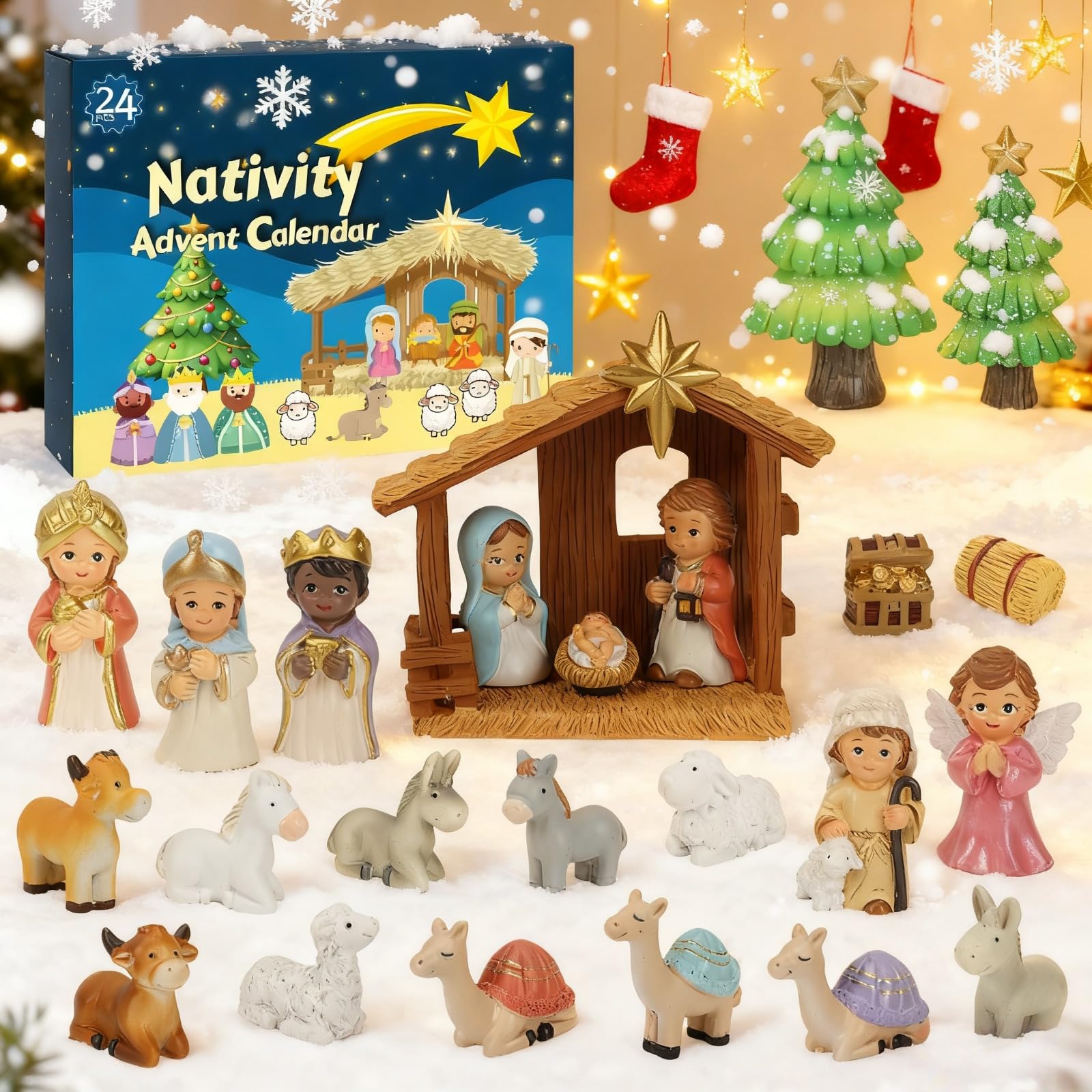 Kit de crèche de Noël en résine avec figurines - Crèche traditionnelle - Statue - Crèche de Noël - Jésus - Kit de décoration