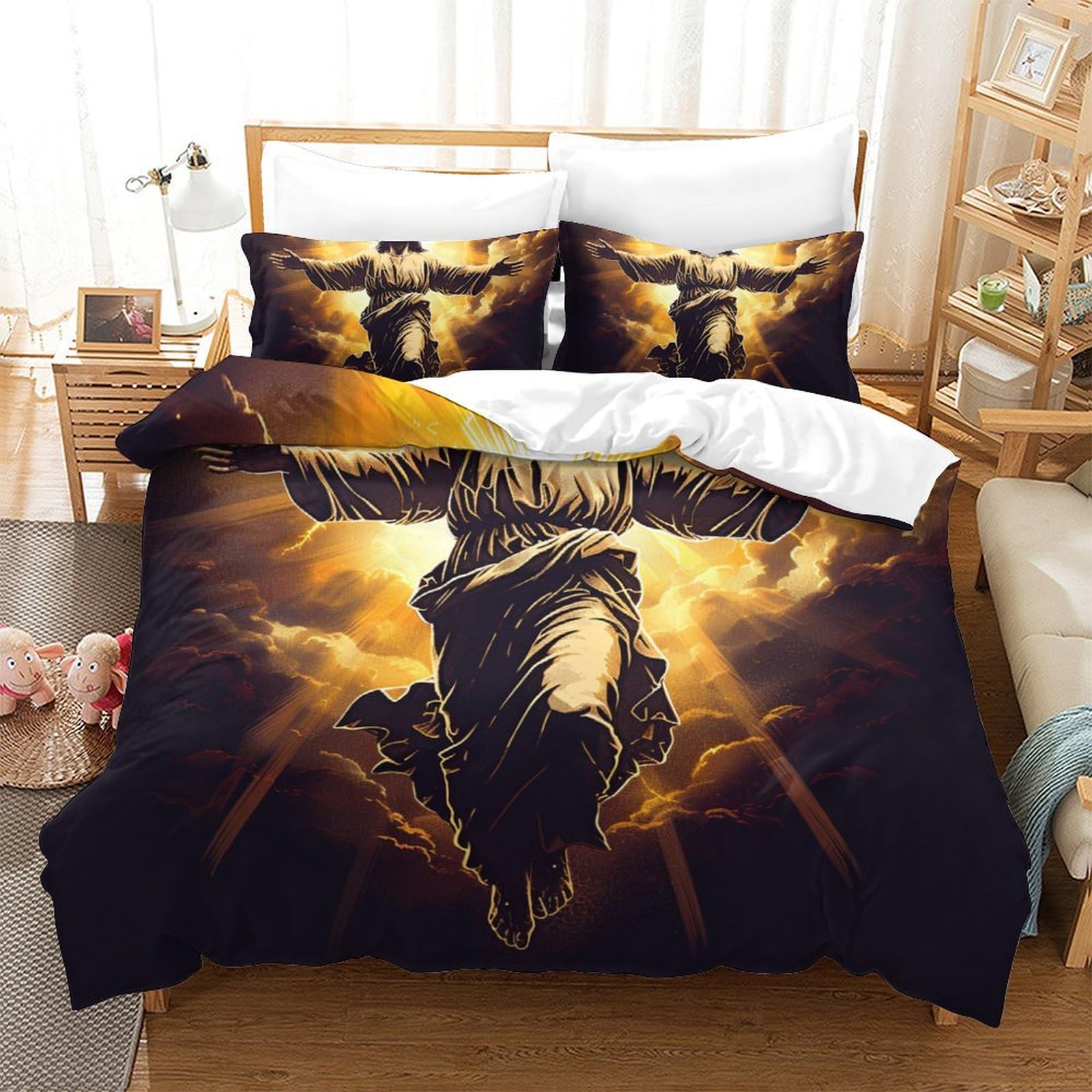 Parure de lit Jésus housse de couette 3D microfibre respirante 200x200 double