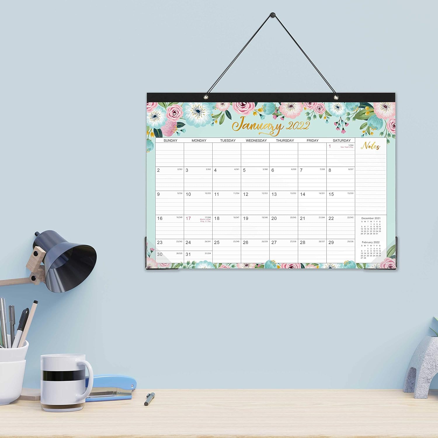 2022 Desk Calendar - 18 Monthly Desk/Wall Calendar 2-in-1,16.8" x 12", July 2021 - December 2022, Thick Paper with Corner Protectors, Large Ruled Blocks - Floral : Everything Else