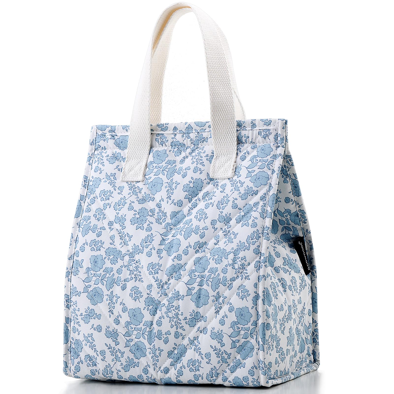 GODWOODS Insulated Lunch Bag for Women and Men, Large Reusable Lunch Box Tote with Quilted Padding, Leakproof Food Grade Liner for Office, Work, Travel, Picnic - Lightweight (Blue Flower) โ image 1