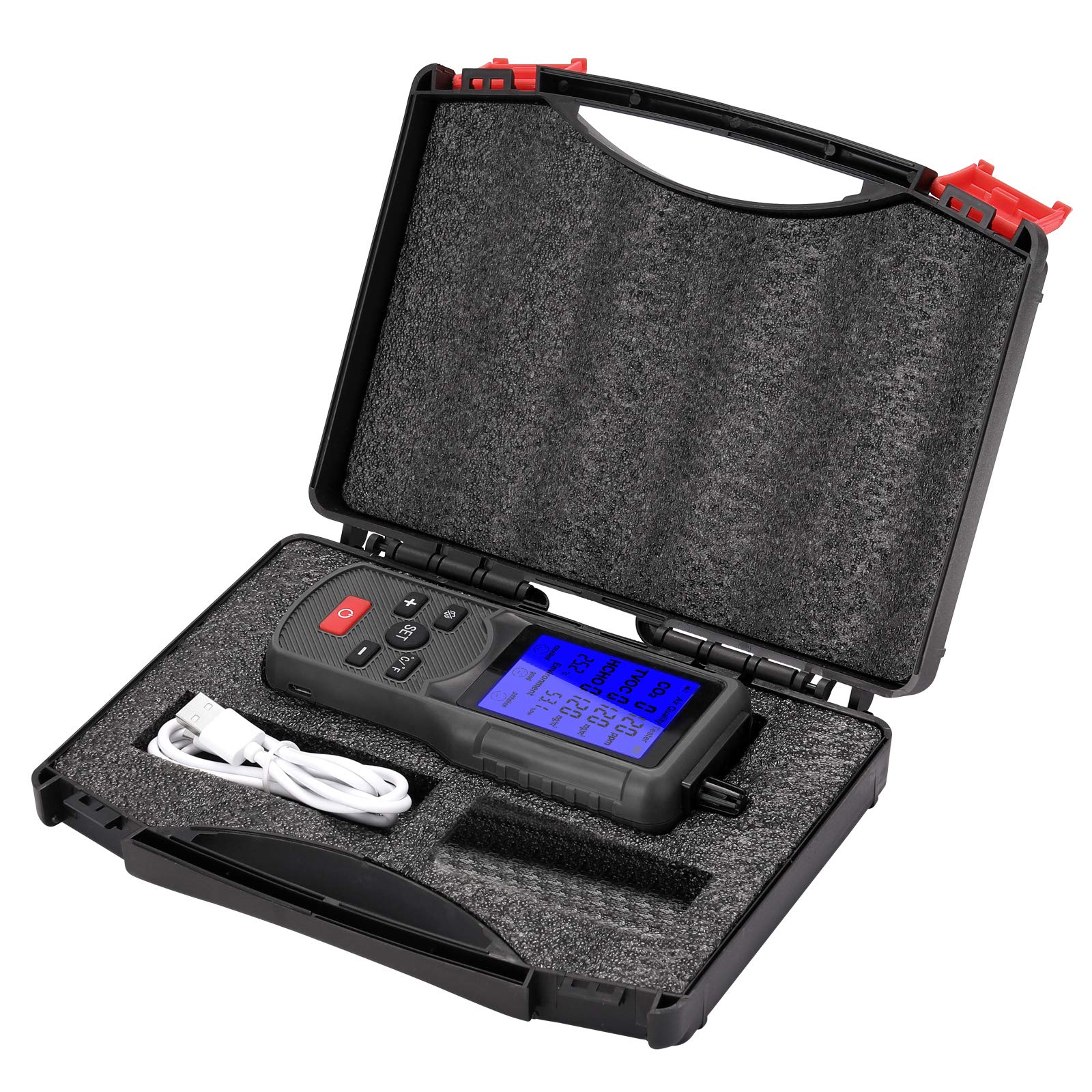 Monitor de Calidad del Aire Analizador, Medidor de CO2, Multifuncional Medidor de TVOC, Dispositivo de medición de Temperatura y Humedad, Detector de Formaldehído Interior, Probador