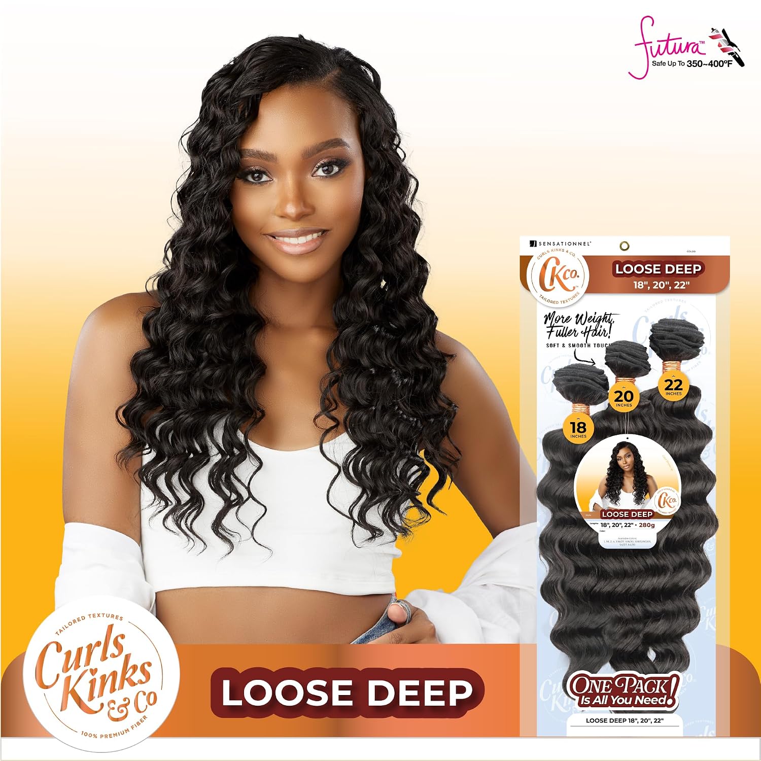 Sensationnel Curls Kinksandco Synthetic Bundles - Loose Deep Multibundle Quick Weave Hair for Natural 3c to 4c Textures (18 20 22 inch, 1 JETBLACK)