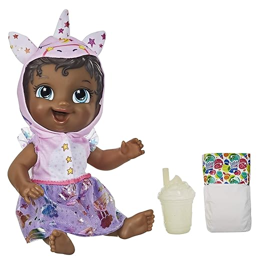 Baby Alive Tinycorns Doll, Unicorn, Accessories, Drinks, Wets, Black Hair Toy for Kids Ages 3 Years and Up