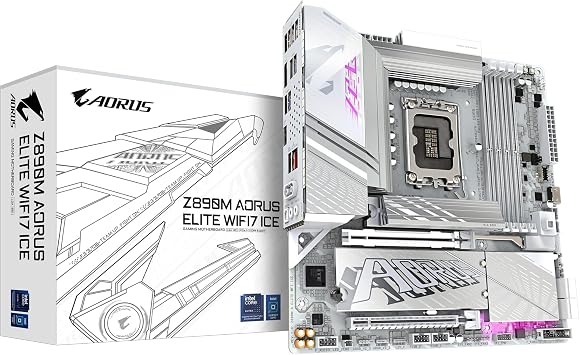 GIGABYTE Z890M AORUS Elite WIFI7 ICE Motherboard - Supports Intel Core Ultra Series 2 CPUs, 12+1+2 Phases VRM, up to 8800MHz DDR5 OC, 1xPCIe 5.0 + 2xPCIe 4.0, Wi-Fi 7, 2.5GbE LAN