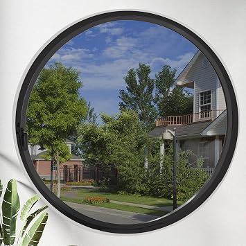 Round Window with Aluminum Frame Round Opening Portlight Porthole Window with Handle 360 Rotating Pivot Casement Window Indoor Ventilation Window-Tempered GlassBlack+Gray,23.6in/60cm