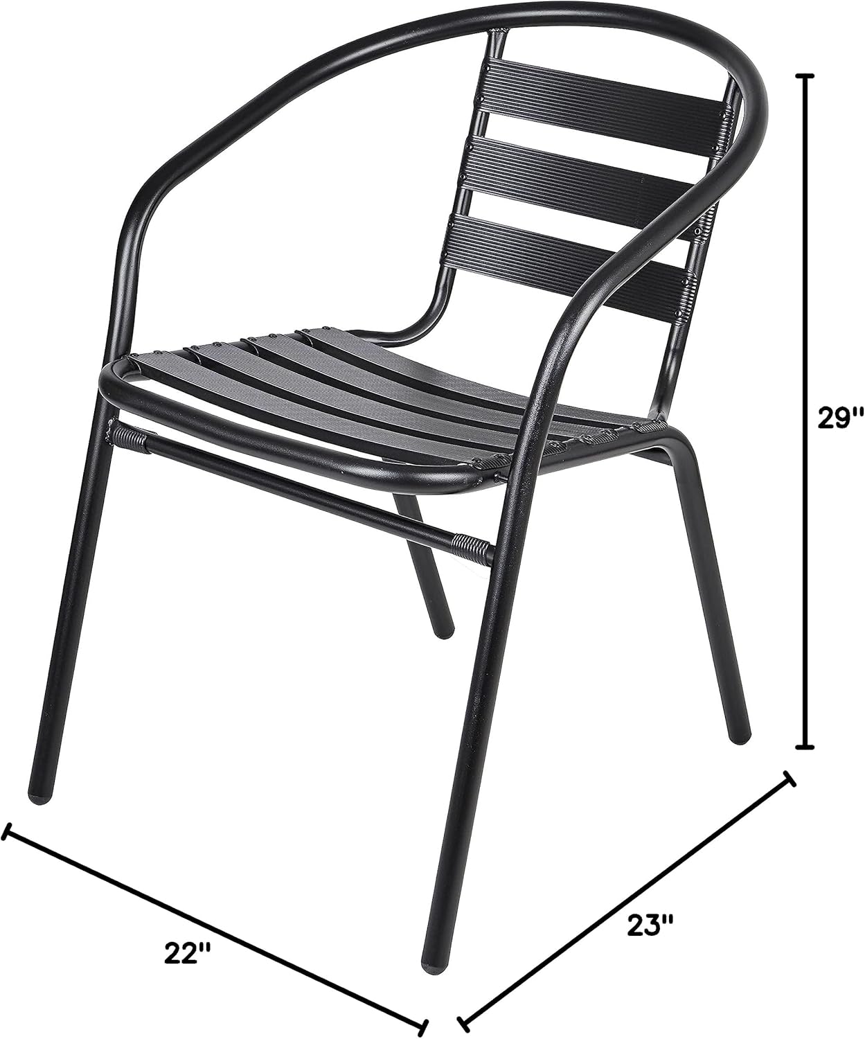 BTEXPERT Indoor Outdoor Set of 2 Black Restaurant Metal Aluminum Slat Stack Chairs Lightweight for Dining Patio Shop