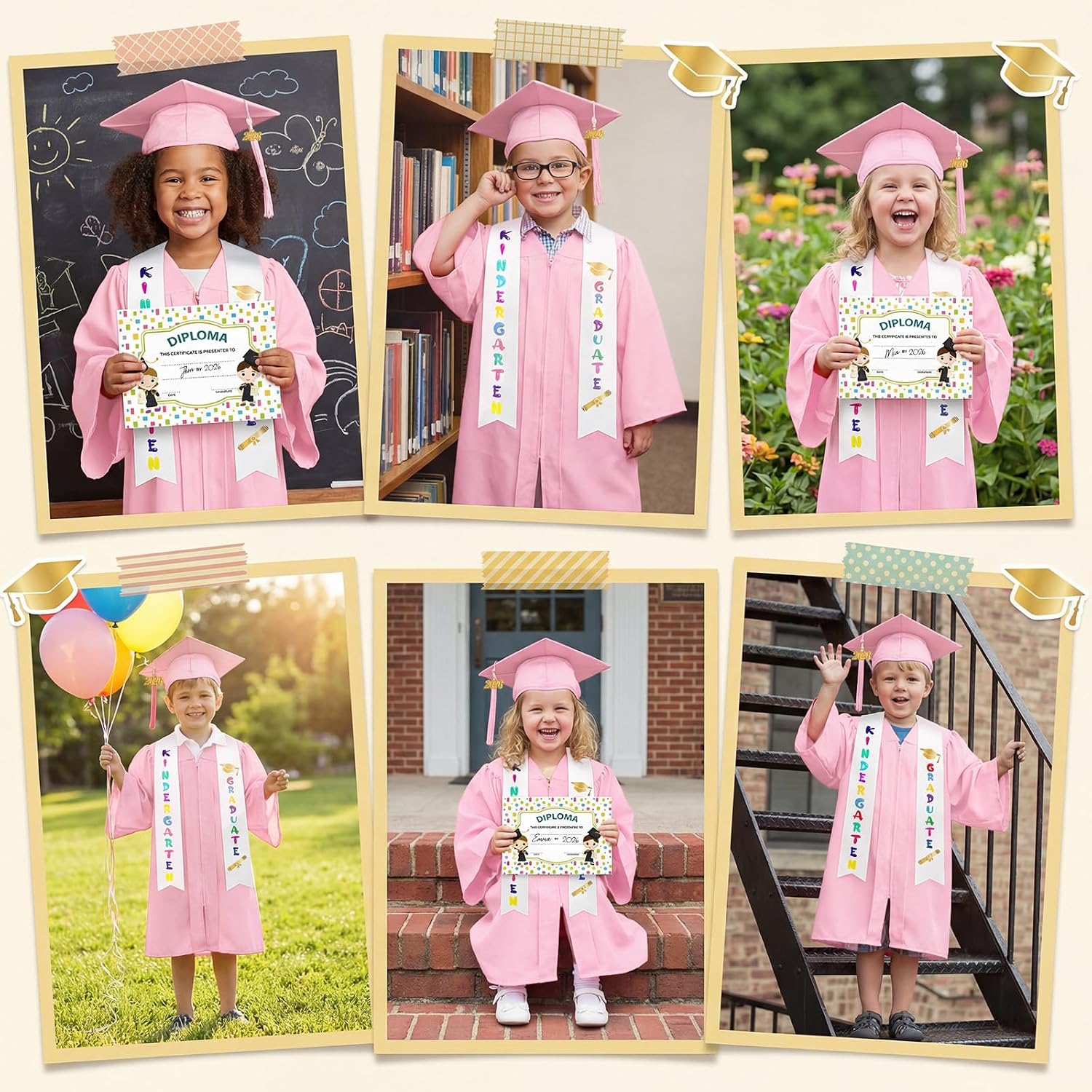 Lasnten Matte Kindergarten Graduation Gown Cap Tassel Set with 2026/2027 Charm Stole Accessories for Kids Grad Gift