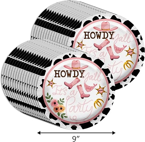 Miniatura 2 de Howdy Y'all - Suministros de fiesta de cumpleaños de vaca para niña, vajilla desechable con estampado de vaca de 32 piezas, decoraciones de rodeo