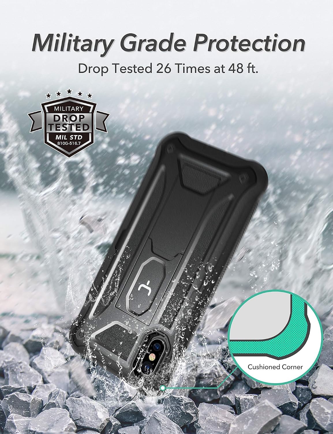 YOUMAKER [2021 Upgraded iPhone X Case & iPhone Xs Case, Built-in Screen Protector Kickstand Full Body Heavy Duty Shockproof Cover for iPhone X Case & iPhone Xs 5.8 inch - Black