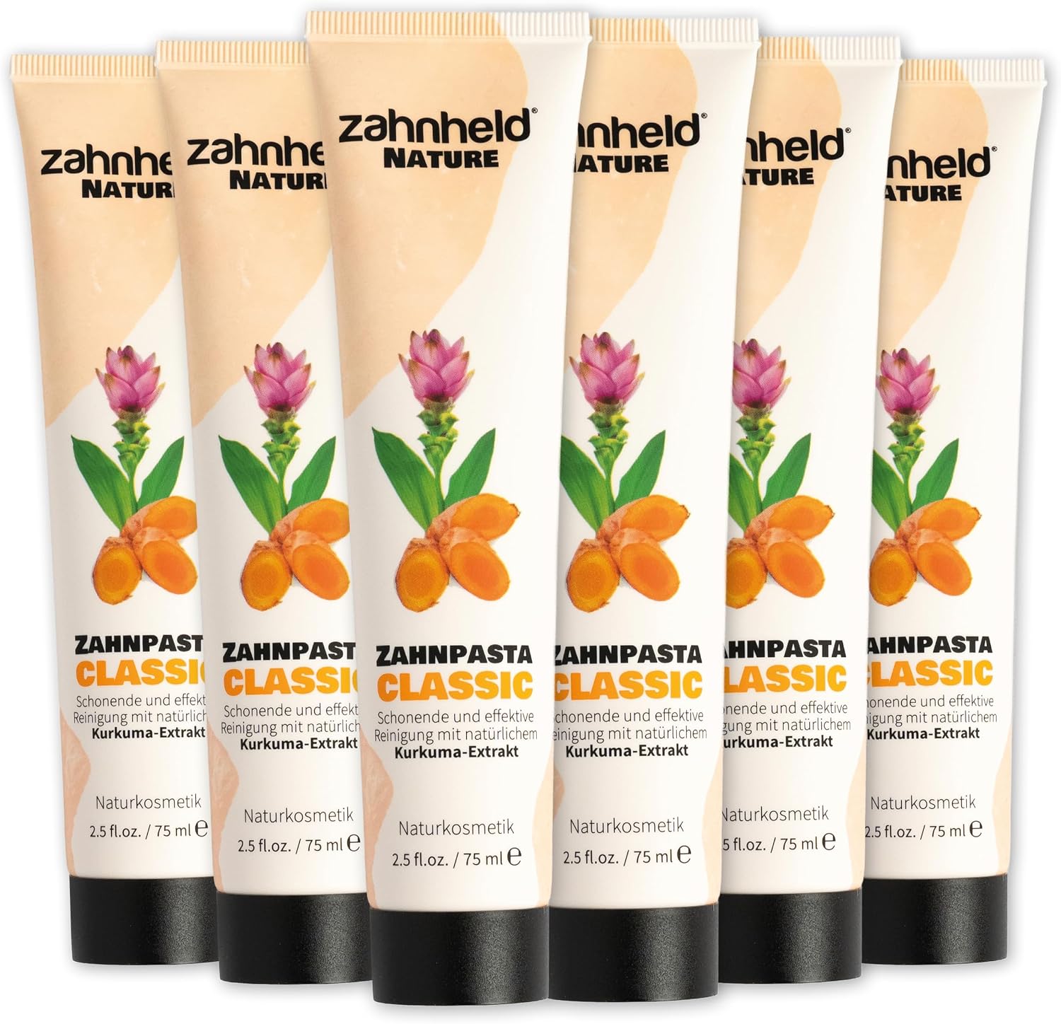 Zahnheld Nature Toothpaste Classic - Fluoride-free with Turmeric Extract & Coconut Oil Natural Cosmetics According to NCS Vegan & Cruelty Free 75 ml Pack of 6