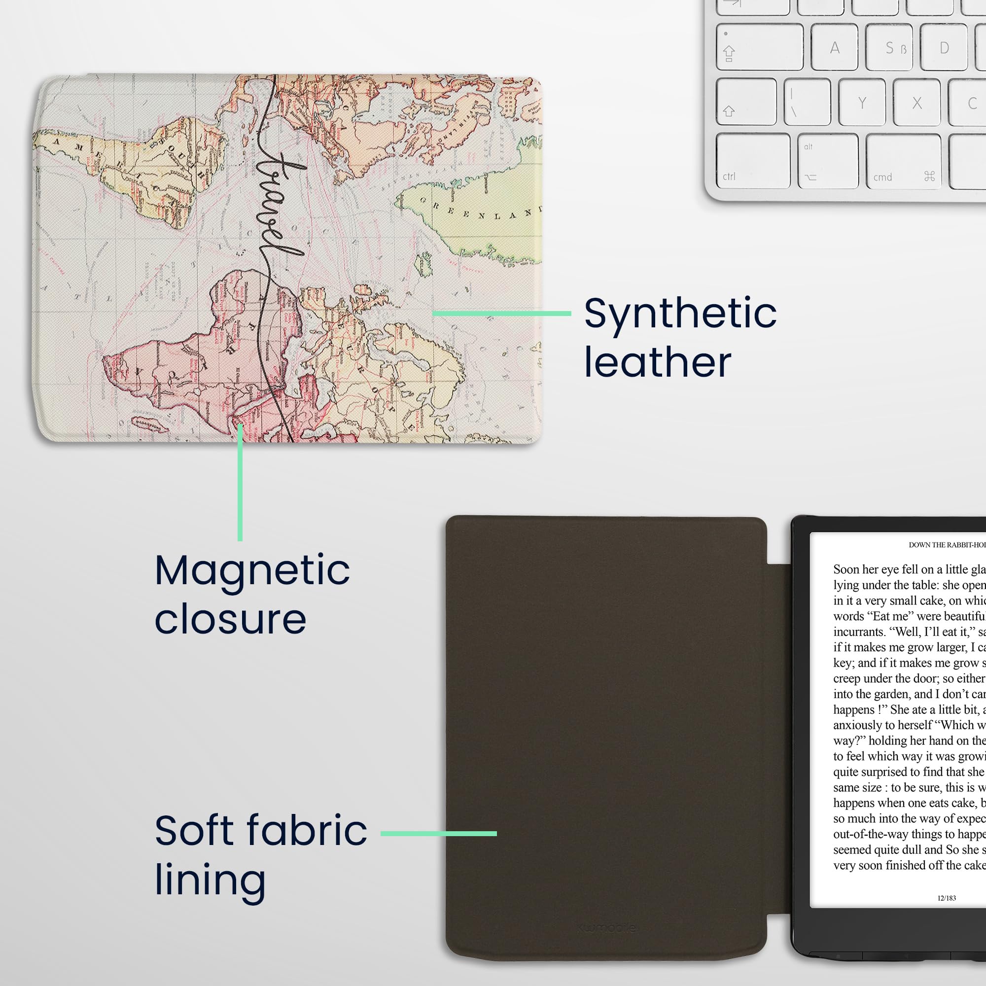 Kwmobile Custodia Flip In Similpelle Per Pocketbook InkPad 4, Color 3 E Color 2 - Cover Con Chiusura Magnetica - 2