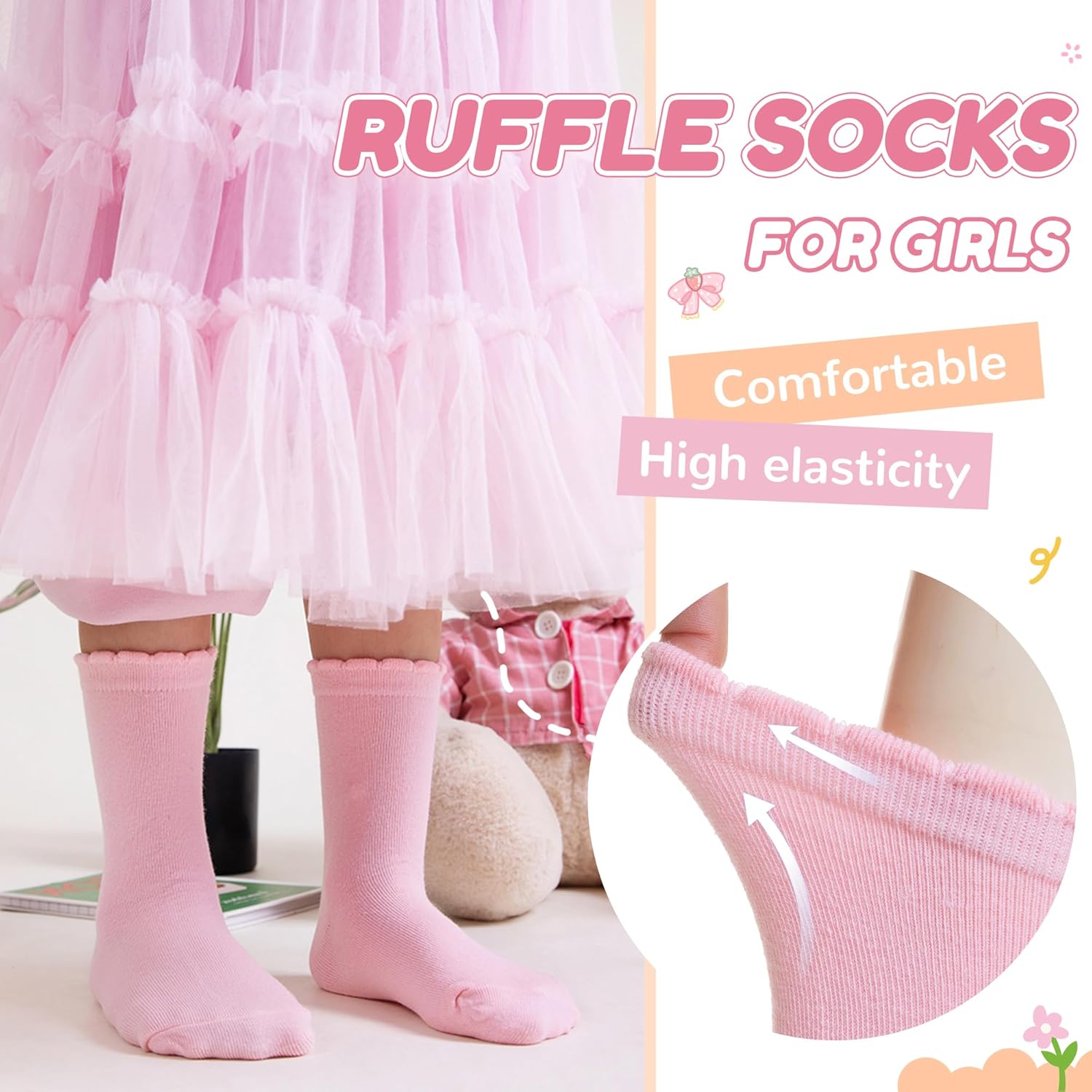Girls Ruffle Crew Socks Little Kids School Uniform Cute Cotton Frilly Dress Socks 6 Pairs - Image 5