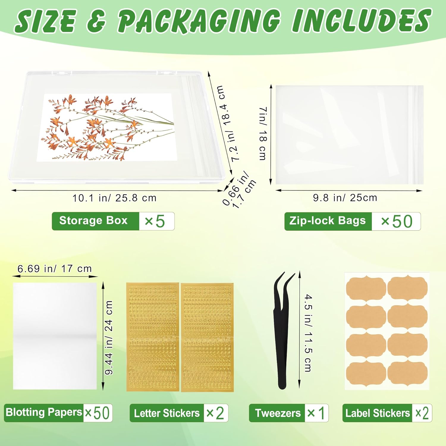 Coldairsoap Big Dried Flower Storage Set with Blotting Paper, Ziplock Bag, Tweezers and Letter Stickers, Flower Preservation Kit to Keep Flowers Color and Dry for DIY Pressed Flower Arts and Craft