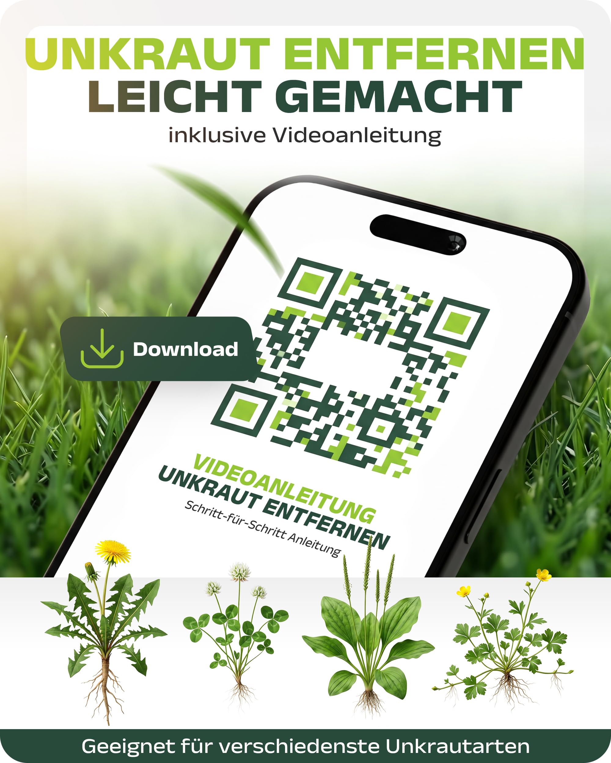 halmland® Désherbeur professionnel avec 6 griffes pour un retrait facile des mauvaises herbes - Appareil d'élimination des mauvaises herbes avec long manche - Pince à dents de pissenlit - Outil de