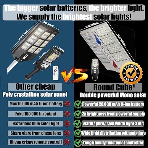 Miniatura 7 de Farolas solares para exteriores, impermeables, PRO Maxi 6500K, superbrillantes, impermeables, con poste del atardecer al amanecer, con control