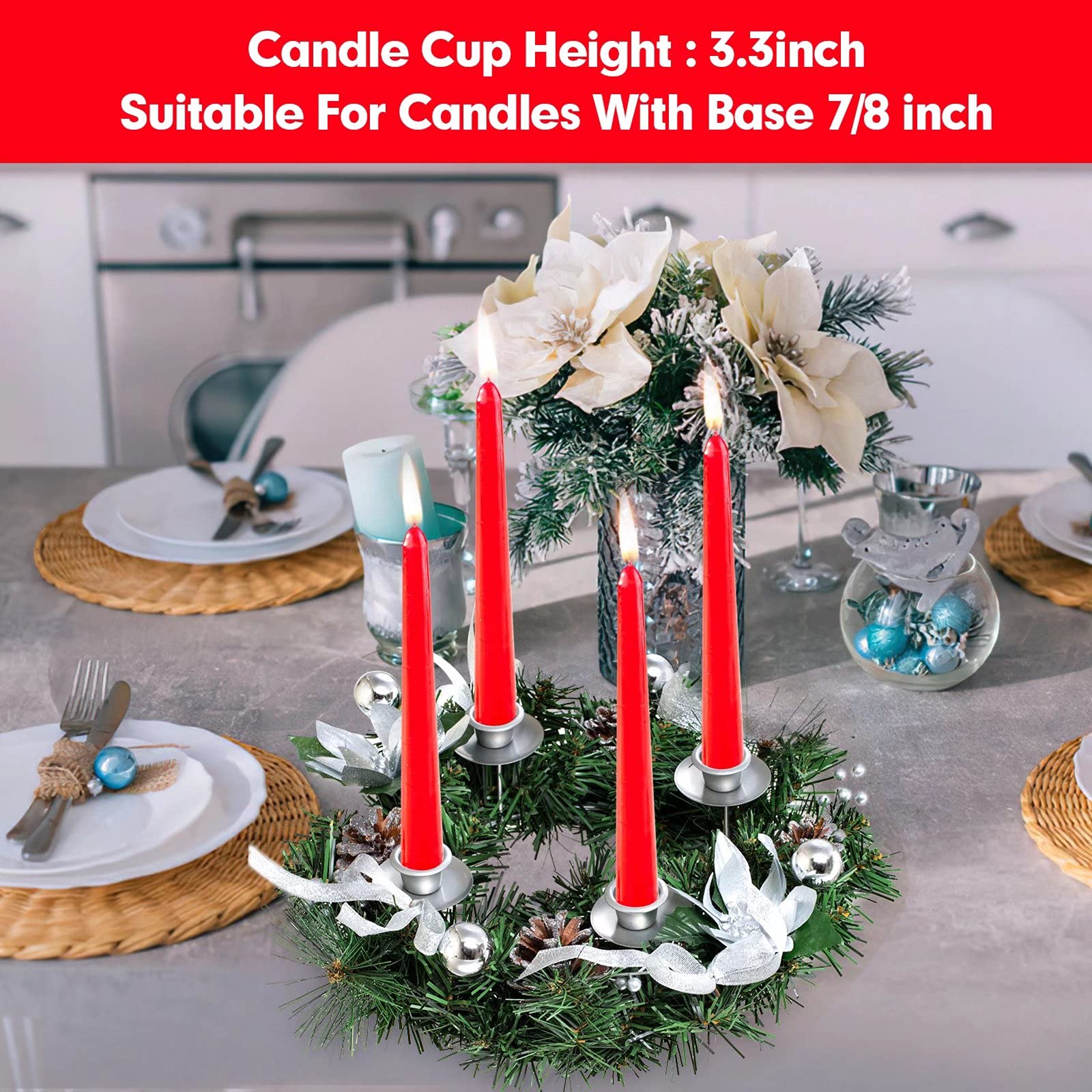 Ghirlanda Avvento Con 4 Portacandele - Decorazione Natalizia 30 Cm, Pigne, Bacche Rosse, Colori Festivi
